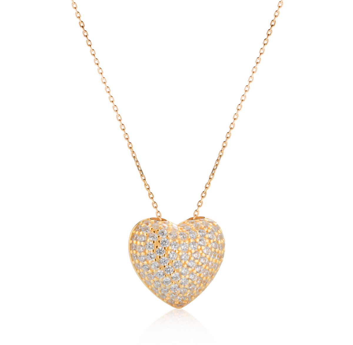 Collana Cuore Pavé in Argento 925 Placcato Oro 18kt con Zirconi Swarovski – 2,6 cm
