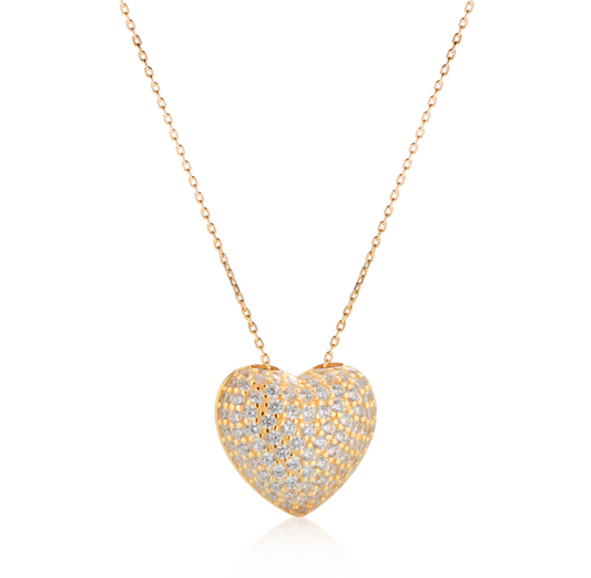 Collana Cuore Pavé in Argento 925 Placcato Oro 18kt con Zirconi Swarovski – 2,6 cm