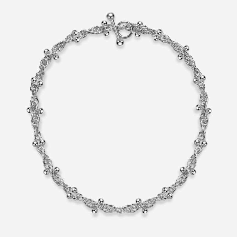 PIANEGONDA - Collana a maglia intrecciata lunga in argento sterling 925 con elementi iconici a due sfere simboli di Vita PSON30 - COLLEZIONE ASSOLUTO