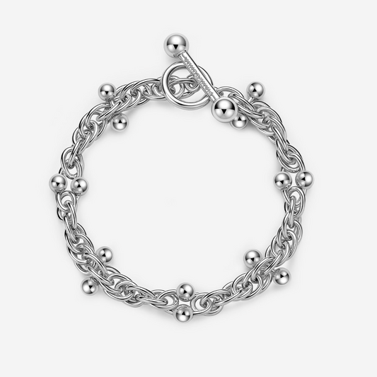 PIANEGONDA - Bracciale a maglia intrecciata in argento sterling 925 con elementi iconici a due sfere simboli di Vita PSOB41 - COLLEZIONE ASSOLUTO