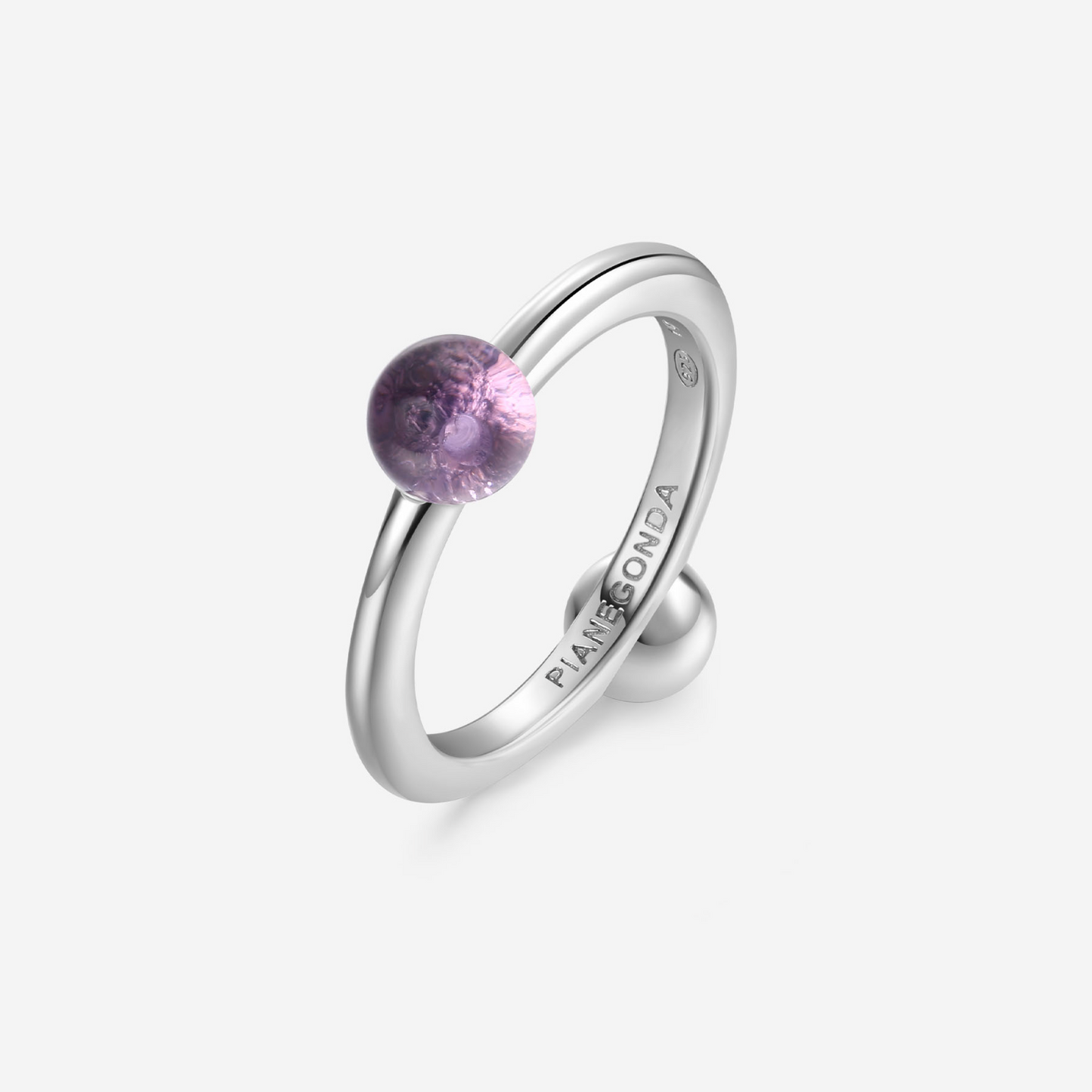 PIANEGONDA - Anello stressless Serenità in argento sterling 925 con una sfera in ametista viola e una sfera in argento PSOR018 - COLLEZIONE ASSOLUTO