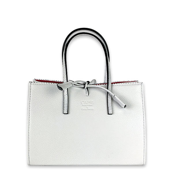 CAPRI WATCH - Borsa "Alba" White realizzata in pelle “pieno fiore” di vitello con stampa "Alce”, interno in pelle scamosciata, borsello e tracolla in pelle - Art. 5776 00
