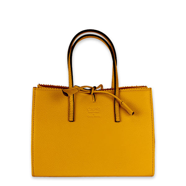 CAPRI WATCH - Borsa "Alba" Yellow realizzata in pelle “pieno fiore” di vitello con stampa "Alce”, interno in pelle scamosciata, con borsello e tracolla in pelle -
