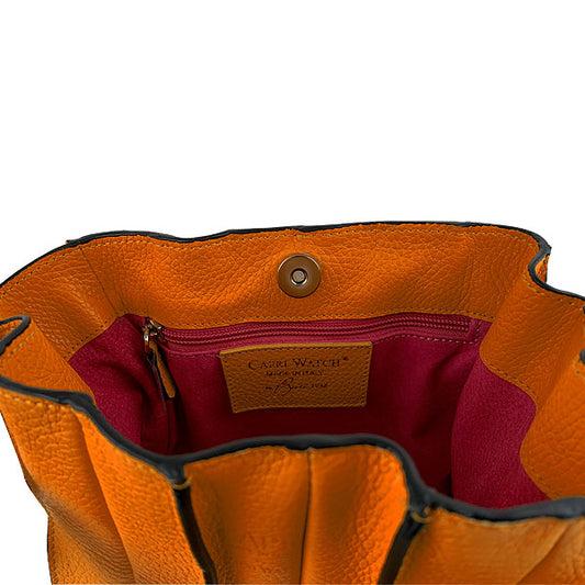 CAPRI WATCH - Borsa "Marta" Orange realizzata in pelle “pieno fiore” di vitello con stampa "Alce”, foderata internamente in pelle scamosciata, con tracolla - 5777 20