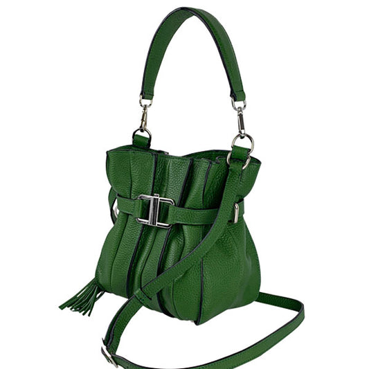 CAPRI WATCH - Borsa "Marta" Green realizzata in pelle “pieno fiore” di vitello con stampa "Alce”, foderata internamente in pelle scamosciata, con tracolla - 5777 50