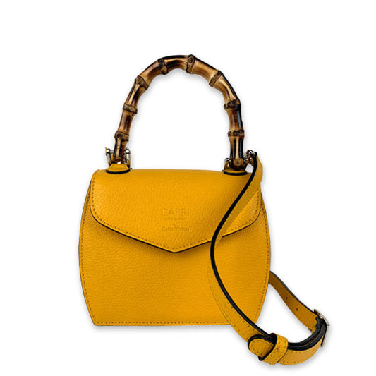 CAPRI WATCH - Borsa "Rossella" Yellow realizzata in pelle “pieno fiore” di vitello con “stampa Alce”, foderata internamente in pelle scamosciata, con manico in bambù e  tracolla - Art. 5778 10