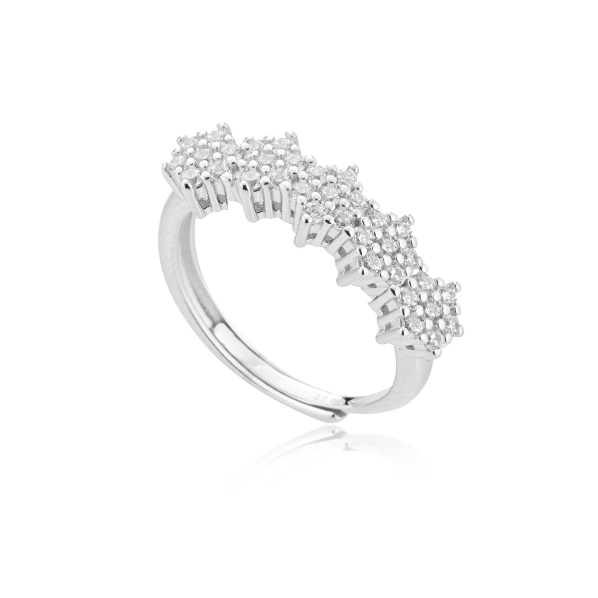 Anello Cinque Fiori di Zirconi in Argento 925, Regolabile