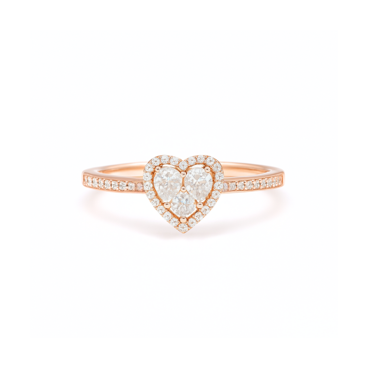 Anello Cuore con Contorno Pavé con Zirconi Swarovski in Argento 925 Placcato Oro Rosa 18kt, Regolabile