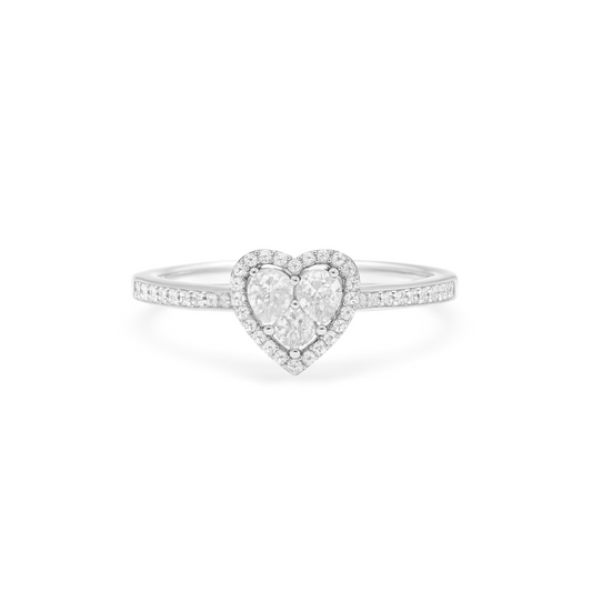 Anello Cuore con Contorno Pavé con Zirconi Swarovski in Argento 925, Regolabile