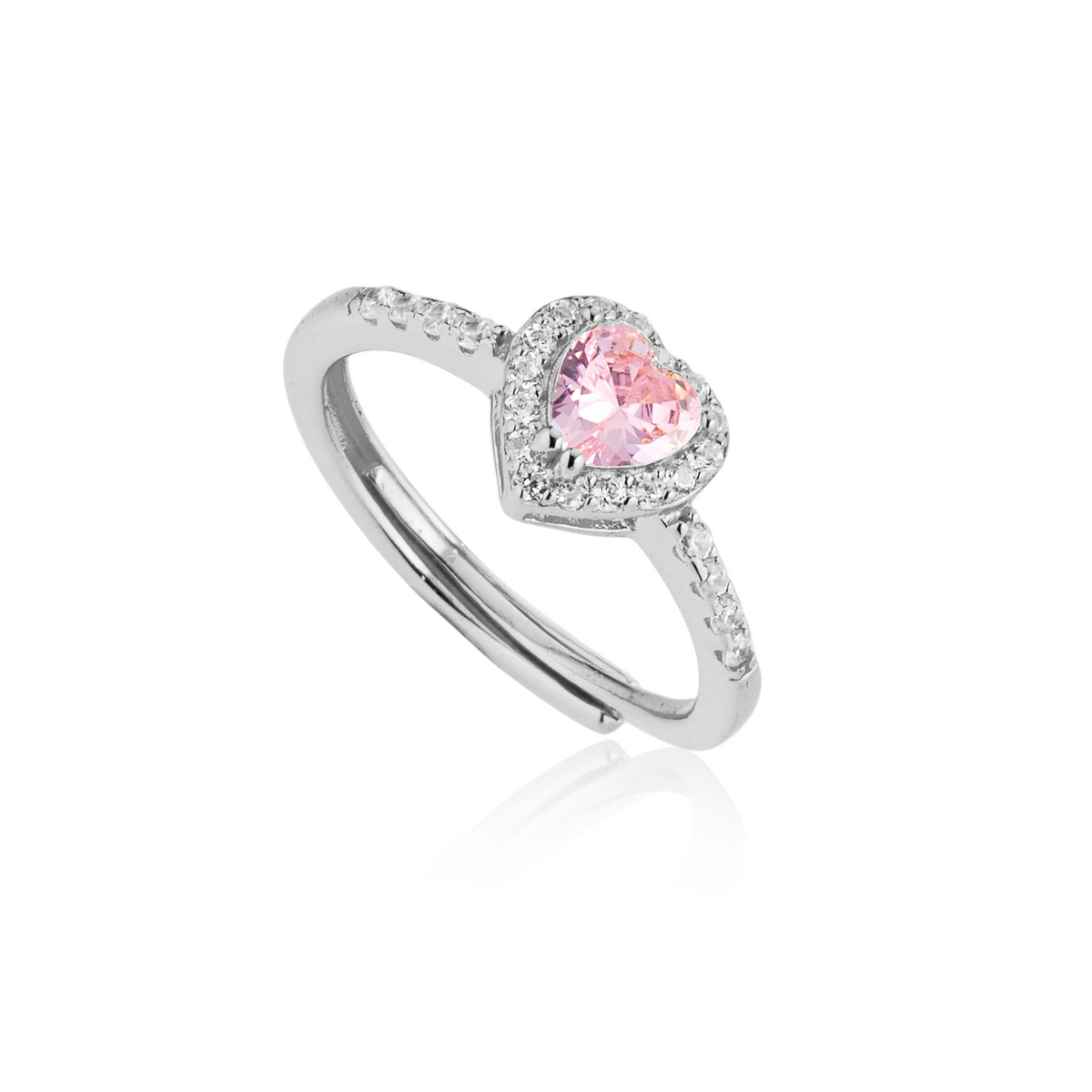 Anello Cuore con Contorno con Zirconi Swarovski Rosa in Argento 925, Regolabile