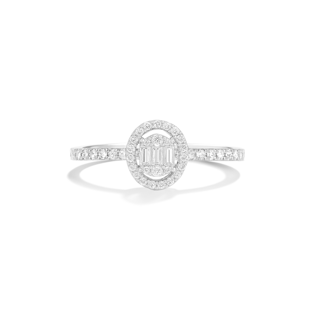 Anello Ovale con Contorno Pavé con Zirconi Swarovski in Argento 925, Regolabile