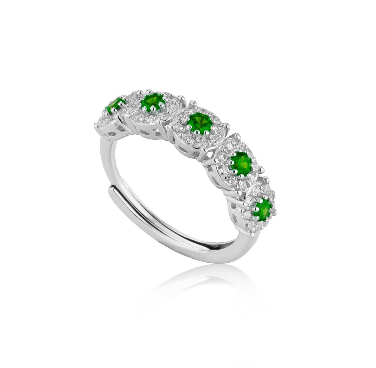 Anello Riviera Pavé con Zirconi Swarovski Verdi in Argento 925, Regolabile