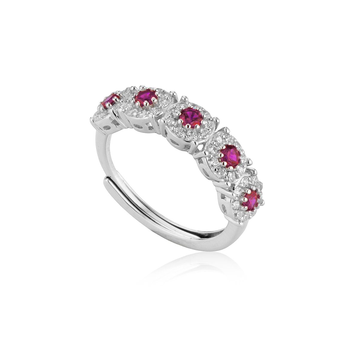 Anello Riviera Pavé con Zirconi Swarovski Rossi in Argento 925, Regolabile