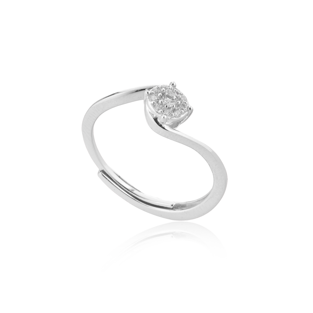 Anello Solitario Punto Luce Contrarié con Zirconi Swarovski Bianchi in Argento 925, Regolabile – 0,6 cm