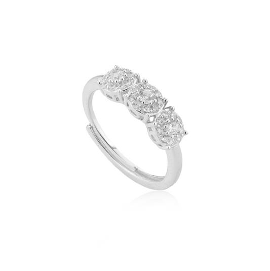 Anello Trilogy Pavé con Zirconi Swarovski Bianchi in Argento 925, Regolabile – 1,5 cm