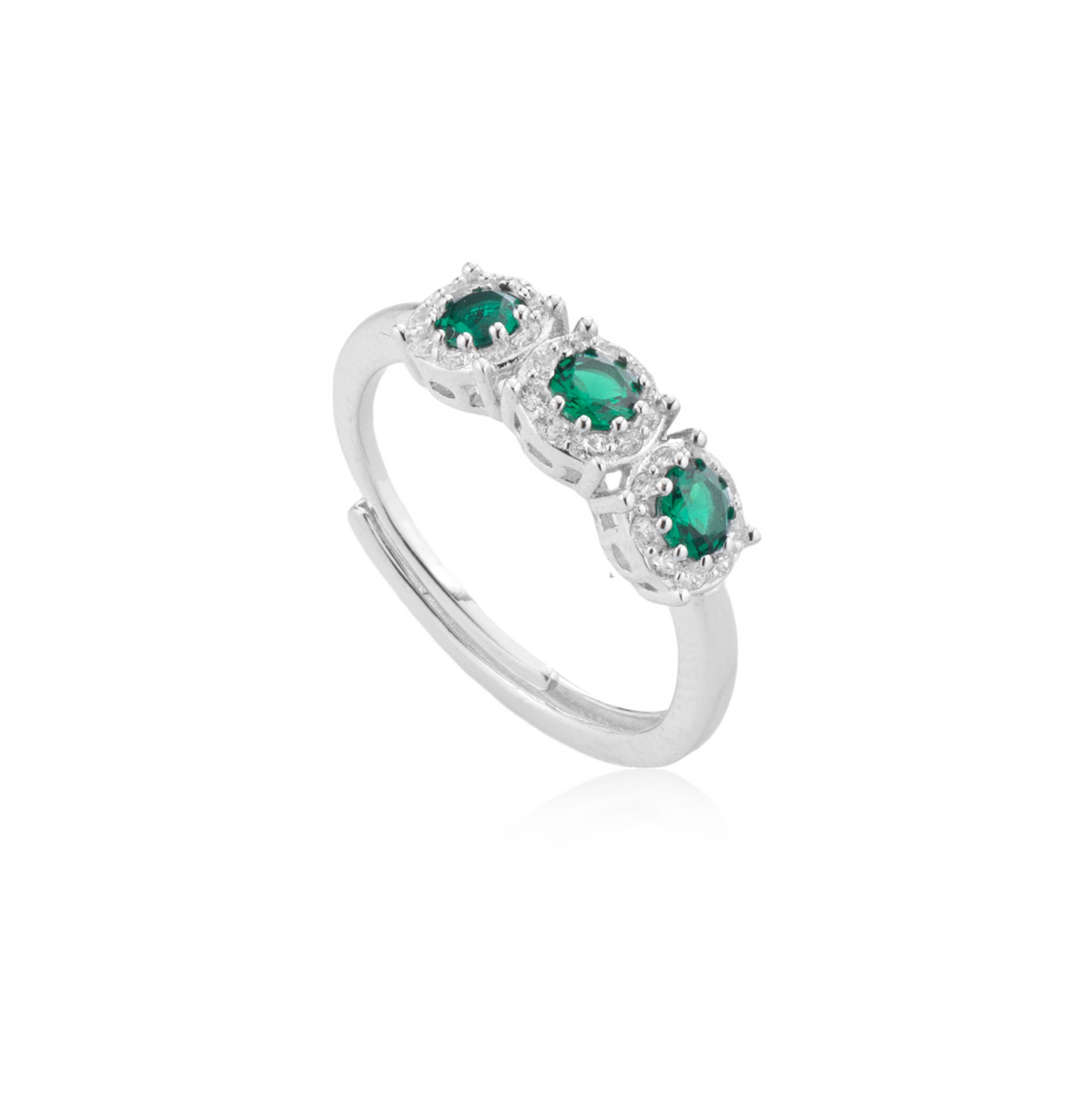 Anello Trilogy Pavé con Zirconi Swarovski Verdi in Argento 925, Regolabile – 1,5 cm