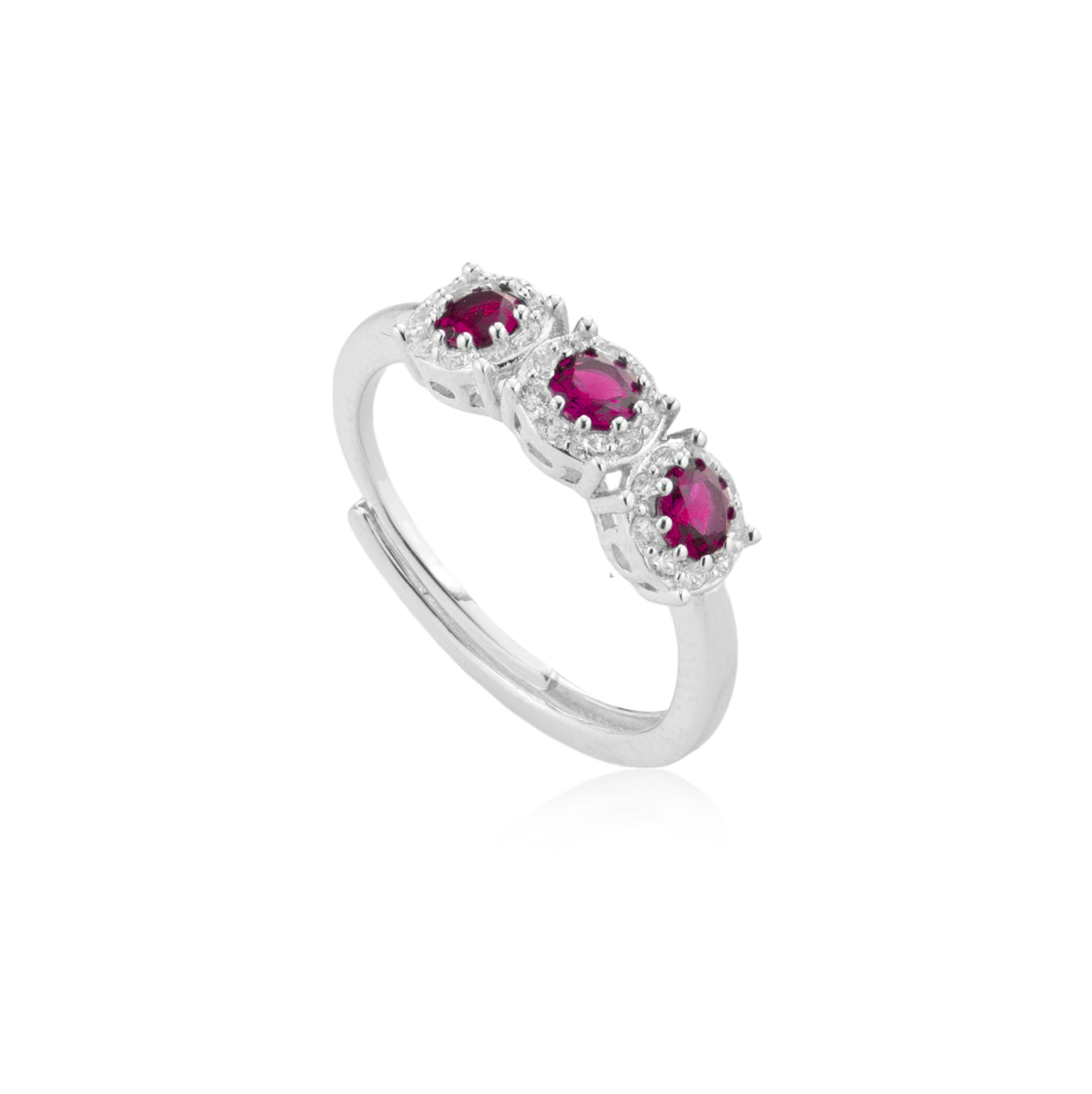 Anello Trilogy Pavé con Zirconi Swarovski Rossi in Argento 925, Regolabile