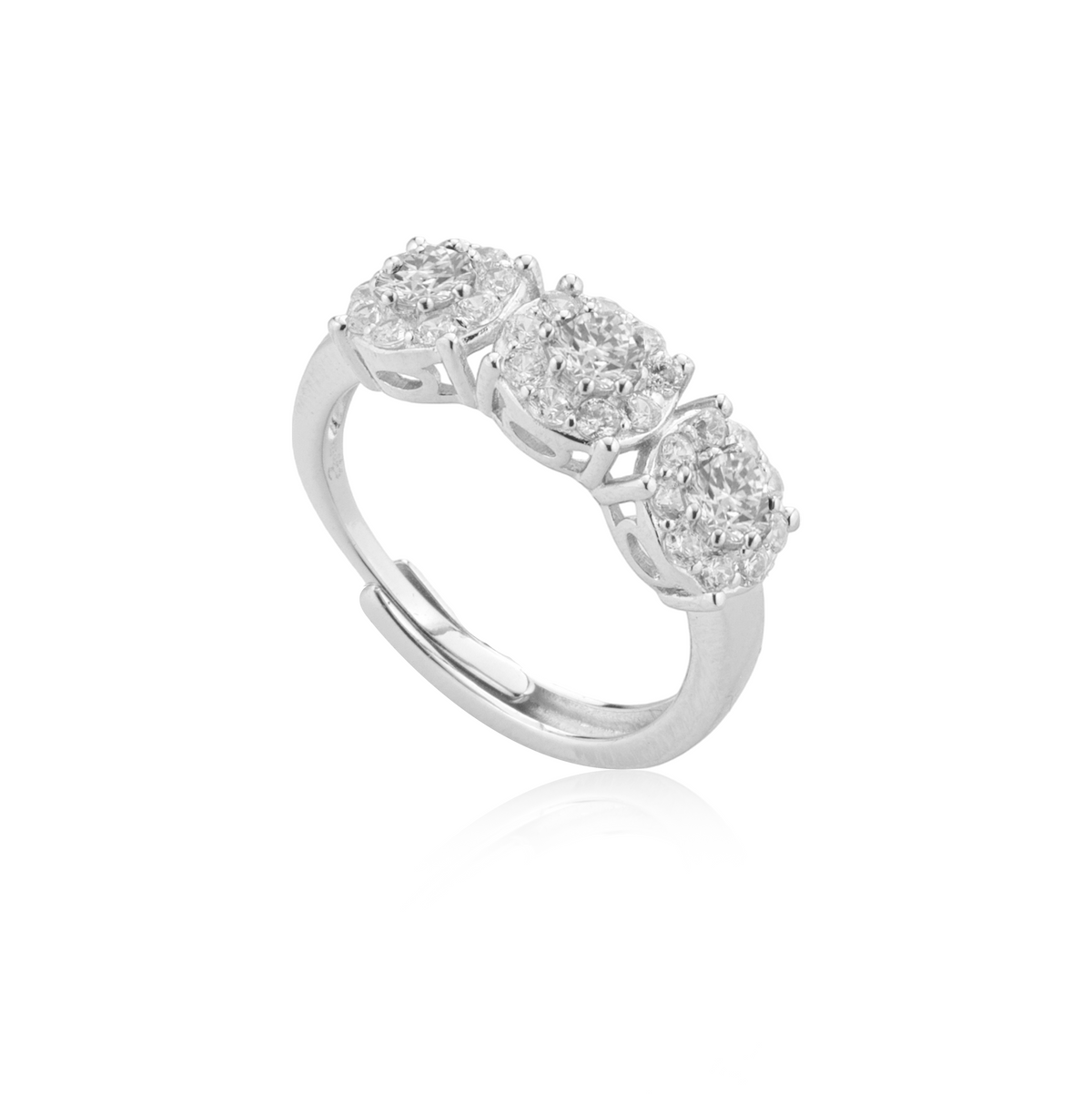 Anello Trilogy Pavé con Zirconi Swarovski Bianchi in Argento 925, Regolabile – 1,9 cm