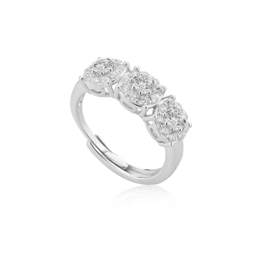 Anello Trilogy Pavé con Zirconi Swarovski Bianchi in Argento 925, Regolabile – 1,9 cm
