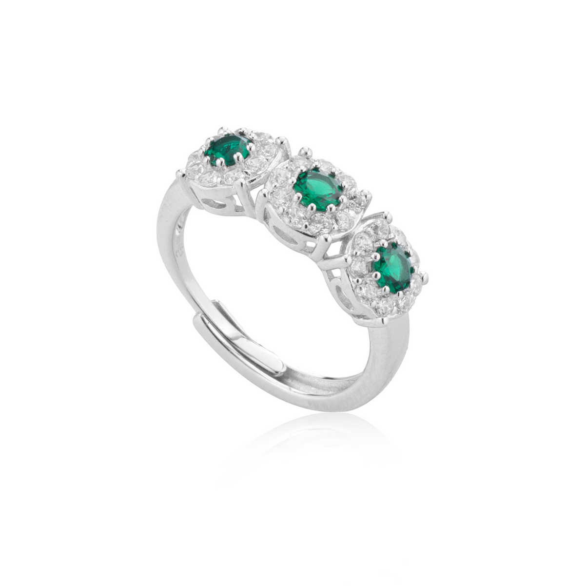 Anello Trilogy Pavé con Zirconi Swarovski Verdi in Argento 925, Regolabile – 1,9 cm