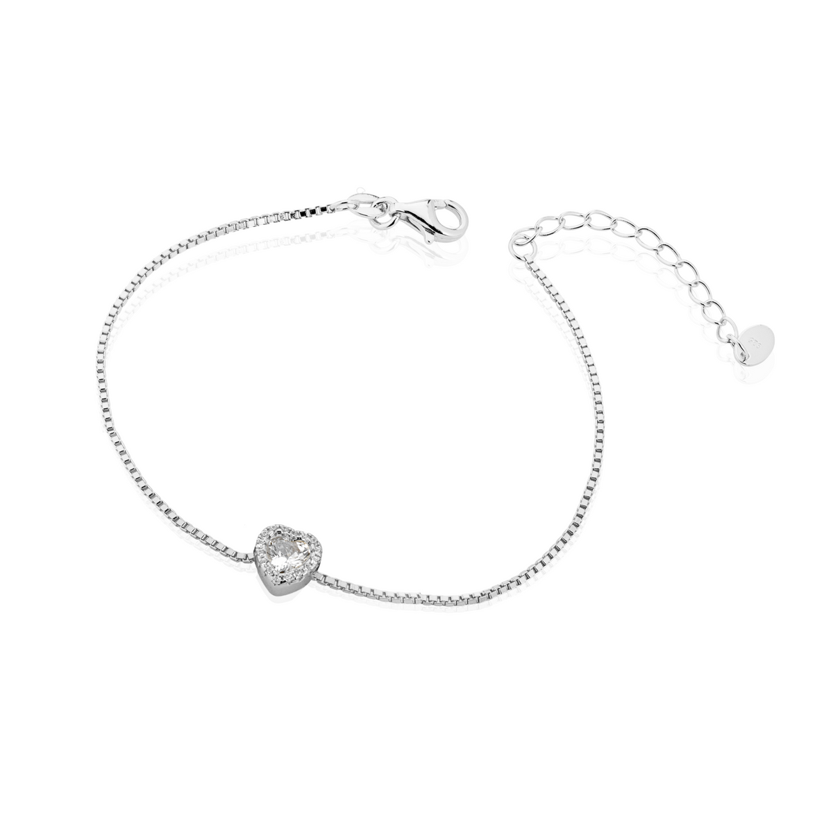 Bracciale Catenina con Cuore con Zirconi Swarovski Bianchi in Argento 925