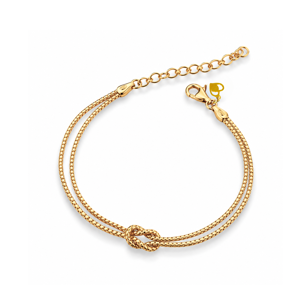 Bracciale Doppio Filo con Nodo, Catena Etrusca in Argento 925 Placcato Oro 18kt