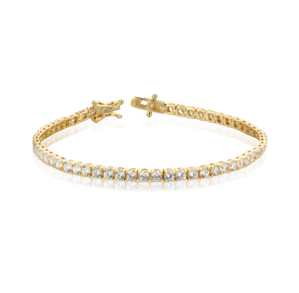 Bracciale Tennis 2,5 mm con Zirconi Swarovski Bianchi in Argento 925 Placcato Oro 18kt