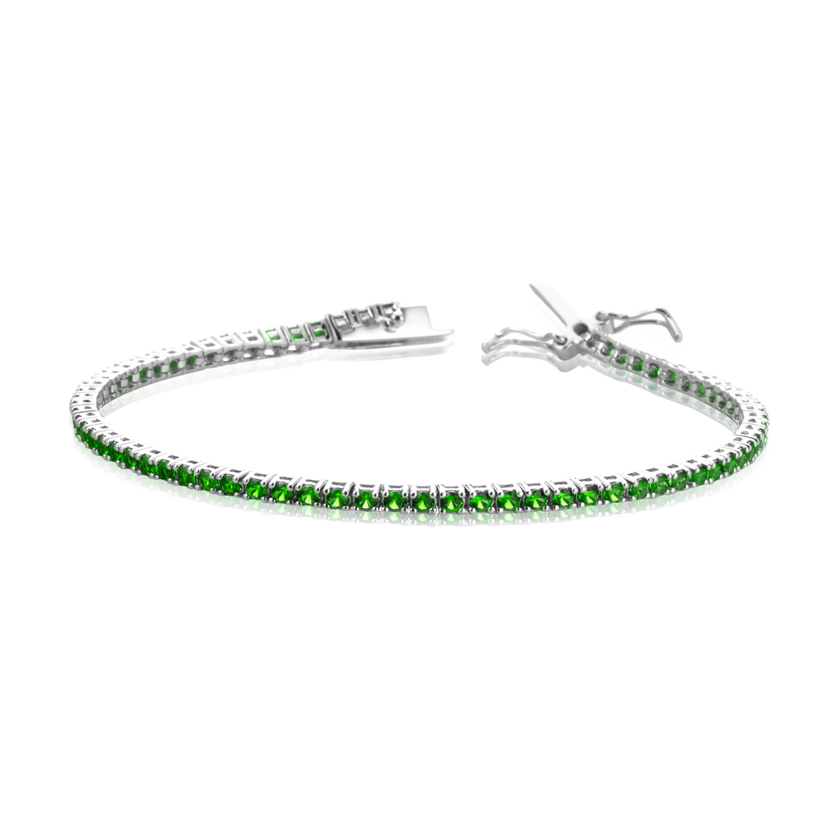 Bracciale Tennis 2 mm con Zirconi Swarovski Verdi in Argento 925