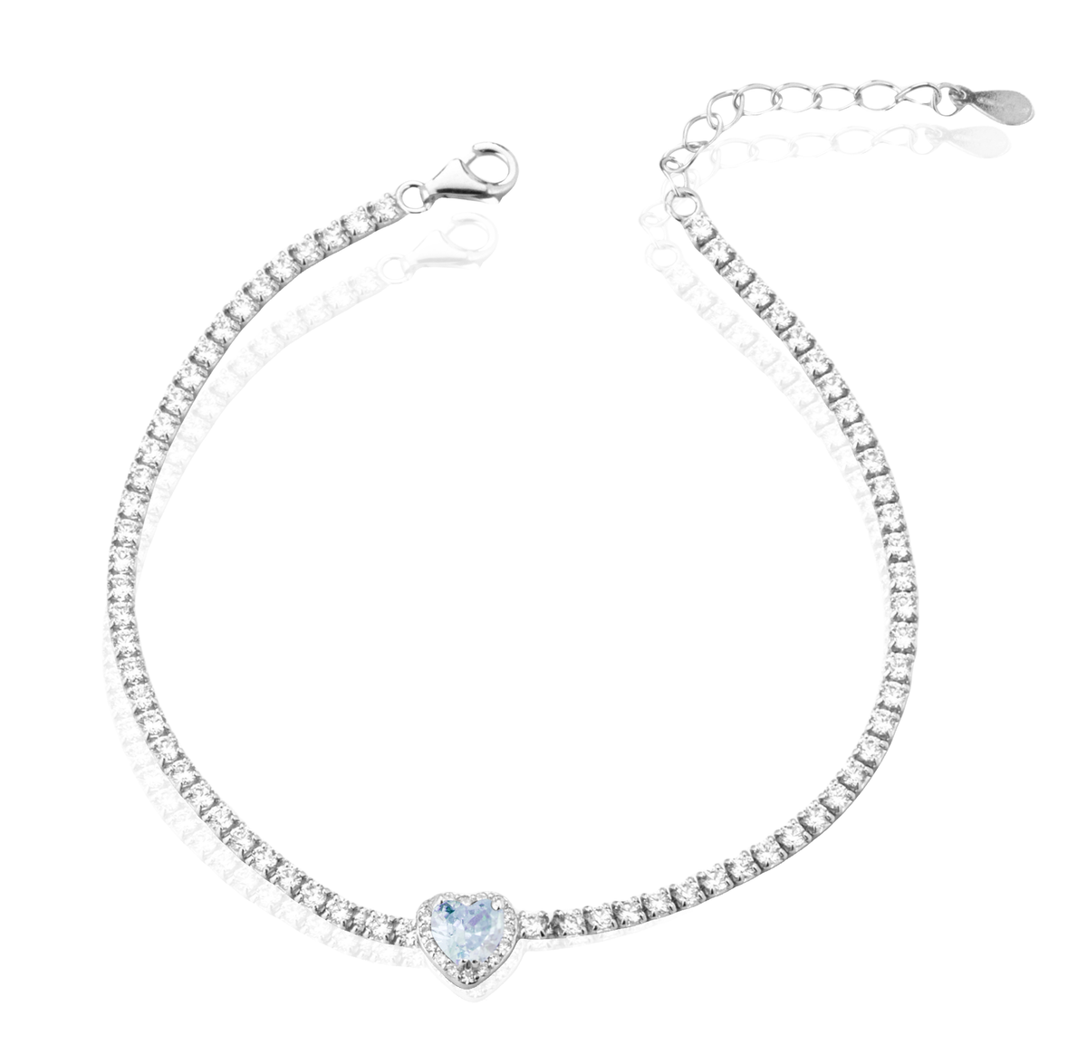 Bracciale Tennis con Cuore con Zirconi Swarovski Acquamarina in Argento 925