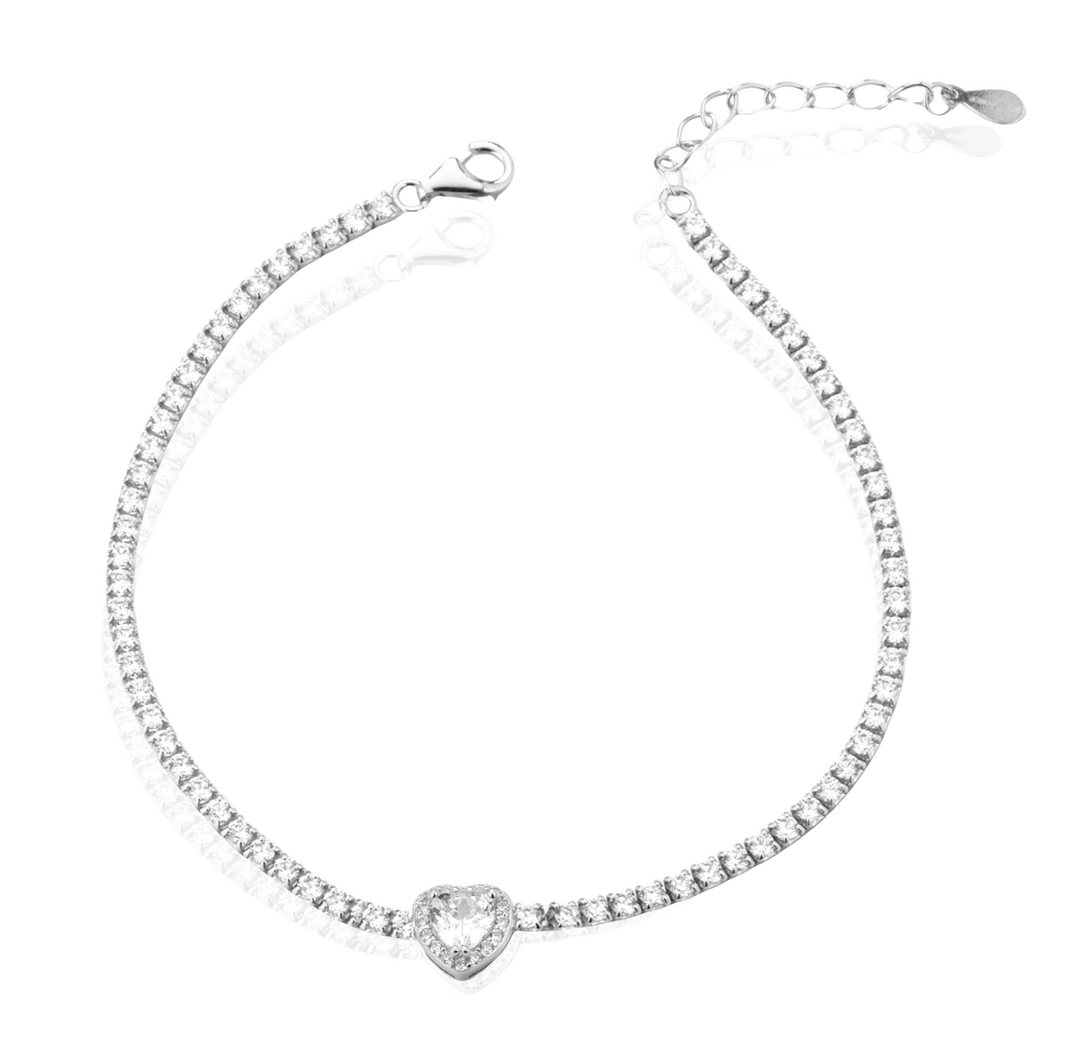 Bracciale Tennis con Cuore con Zirconi Swarovski Bianchi in Argento 925