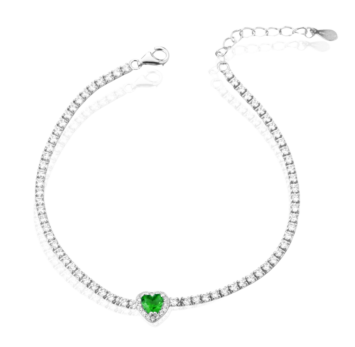 Bracciale Tennis con Cuore con Zirconi Swarovski Verdi in Argento 925