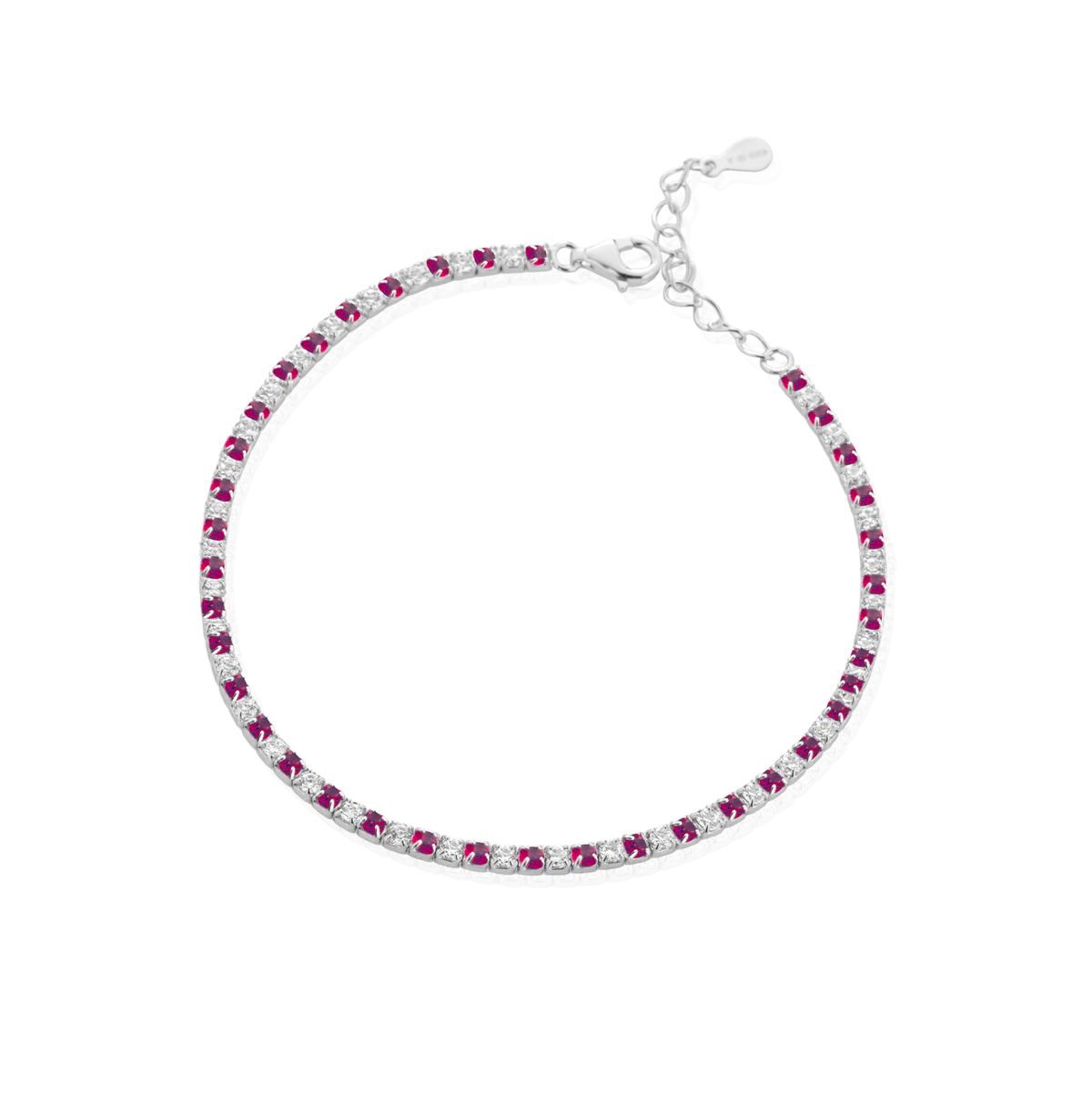 Bracciale Tennis con Estensione con Zirconi Swarovski Alternati Bianchi e Rossi in Argento 925