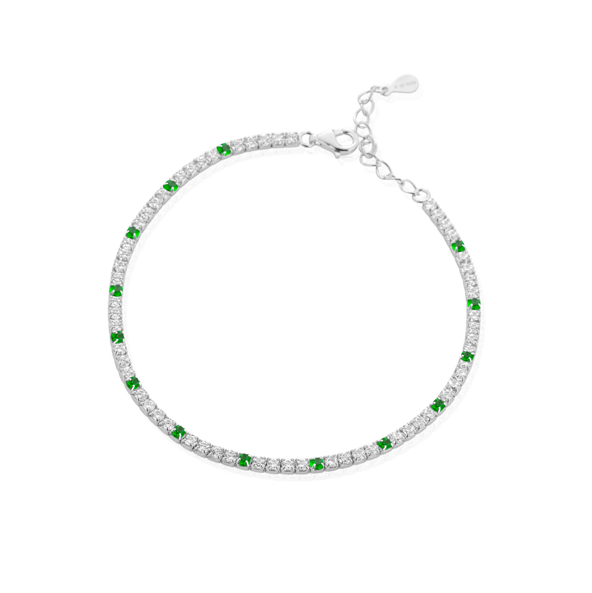 Bracciale Tennis con Estensione con Zirconi Swarovski Bianchi con Inserti Verdi in Argento 925