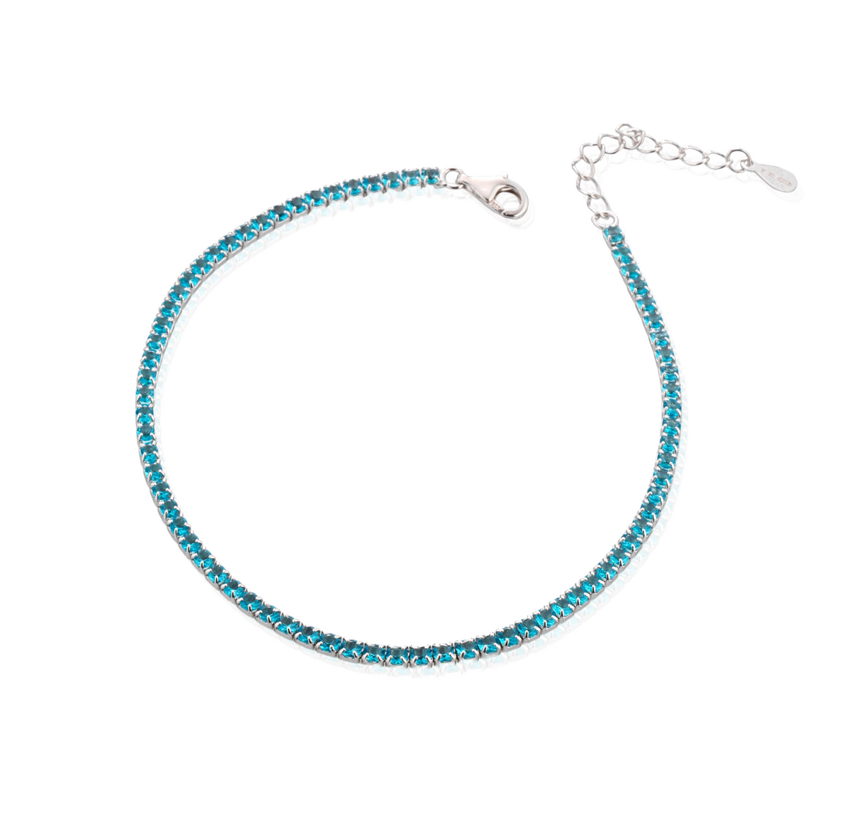 Bracciale Tennis con Estensione con Zirconi Swarovski Azzurri in Argento 925