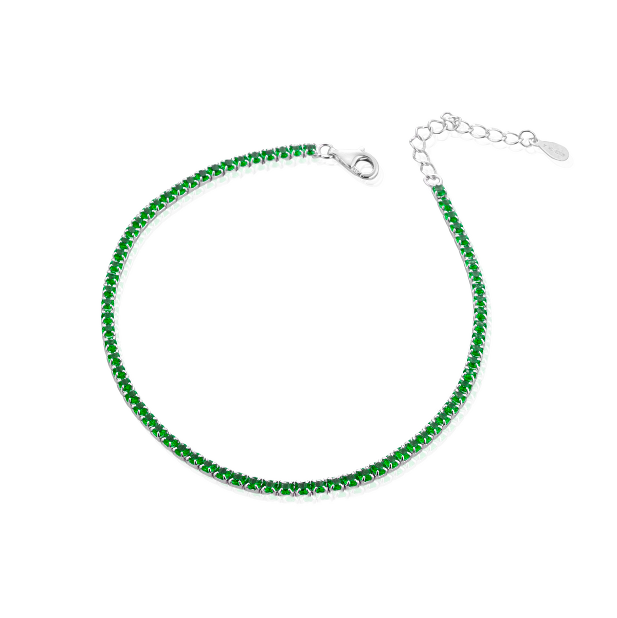 Bracciale Tennis con Estensione con Zirconi Swarovski Verdi in Argento 925