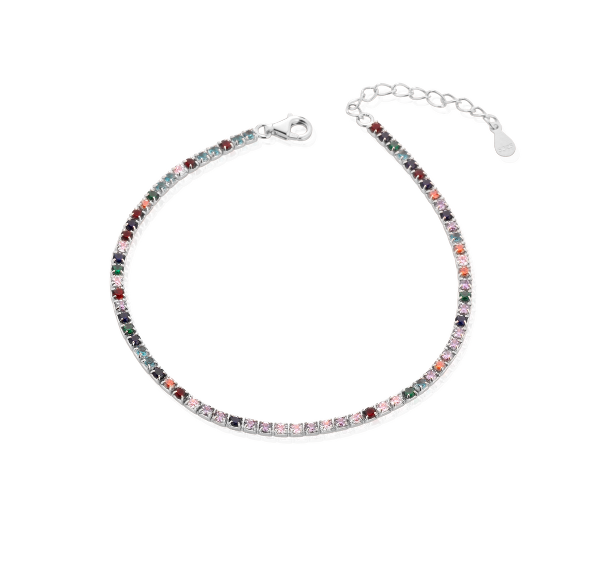 Bracciale Tennis con Estensione con Zirconi Swarovski Multicolor in Argento 925