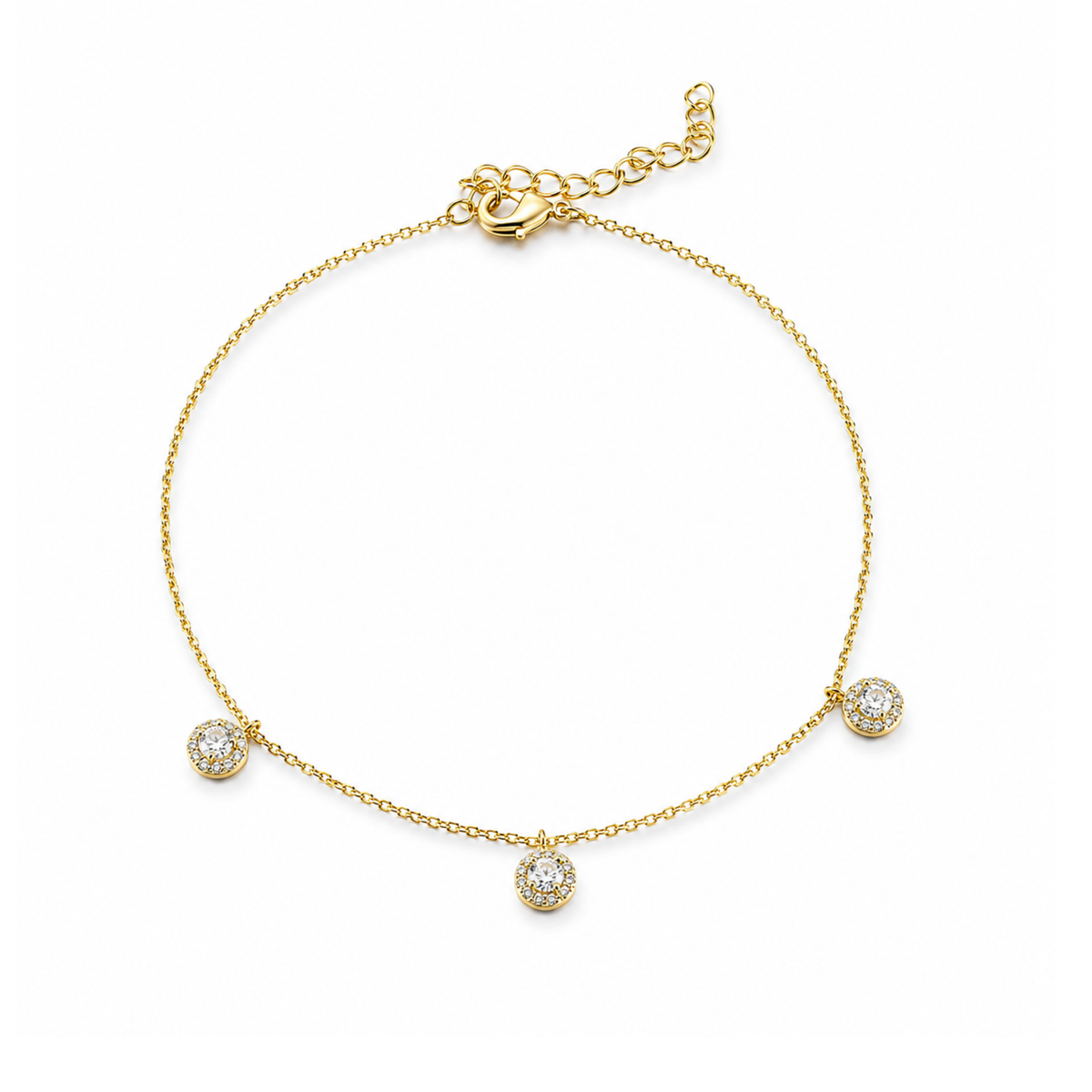 Cavigliera con Tre Punti Luce con Zirconi Swarovski in Argento 925 Placcato Oro 18kt