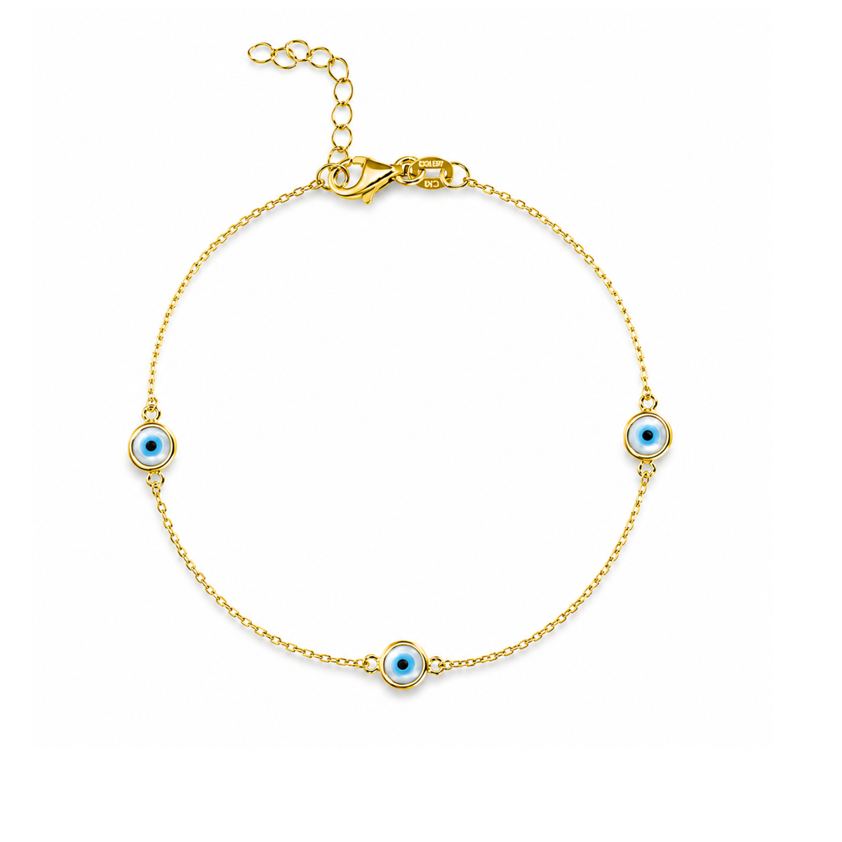 Cavigliera con Tre Occhi Portafortuna con Zirconi Swarovski in Argento 925 Placcato Oro 18kt