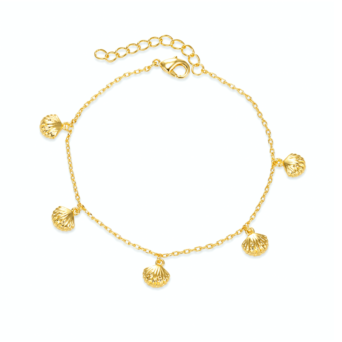 Cavigliera con Cinque Conchiglie in Argento 925 Placcato Oro 18kt