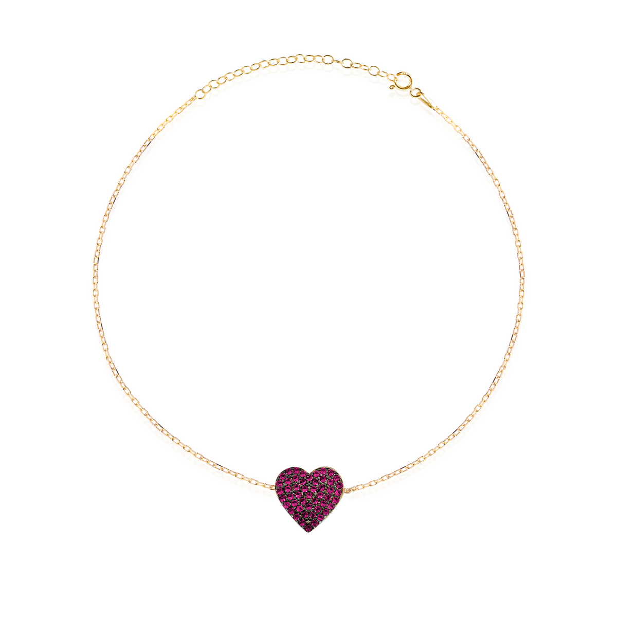 Cavigliera con Cuore con Zirconi Swarovski Fucsia in Argento 925 Placcato Oro 18kt