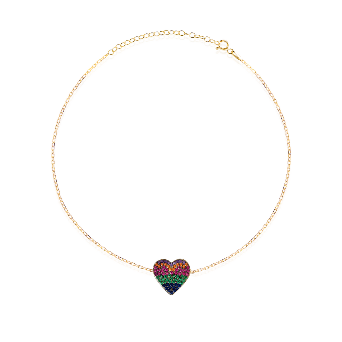 Cavigliera con Cuore con Zirconi Swarovski Multicolor in Argento 925 Placcato Oro 18kt
