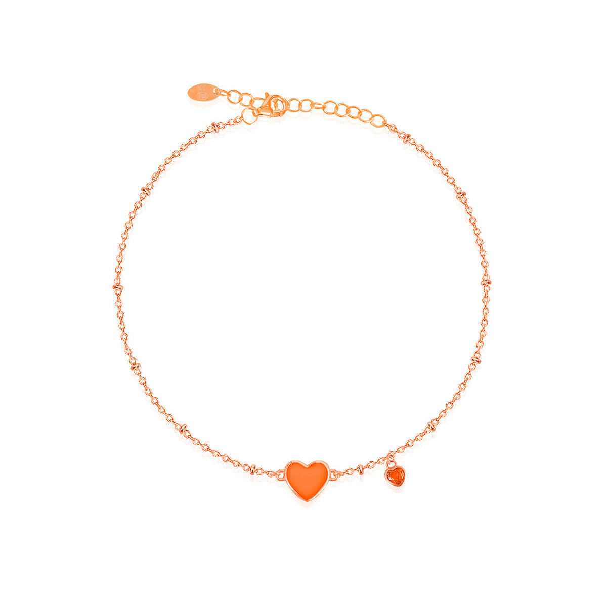 Cavigliera con Cuore Smaltato Arancione in Argento 925 Placcato Oro Rosa 18kt