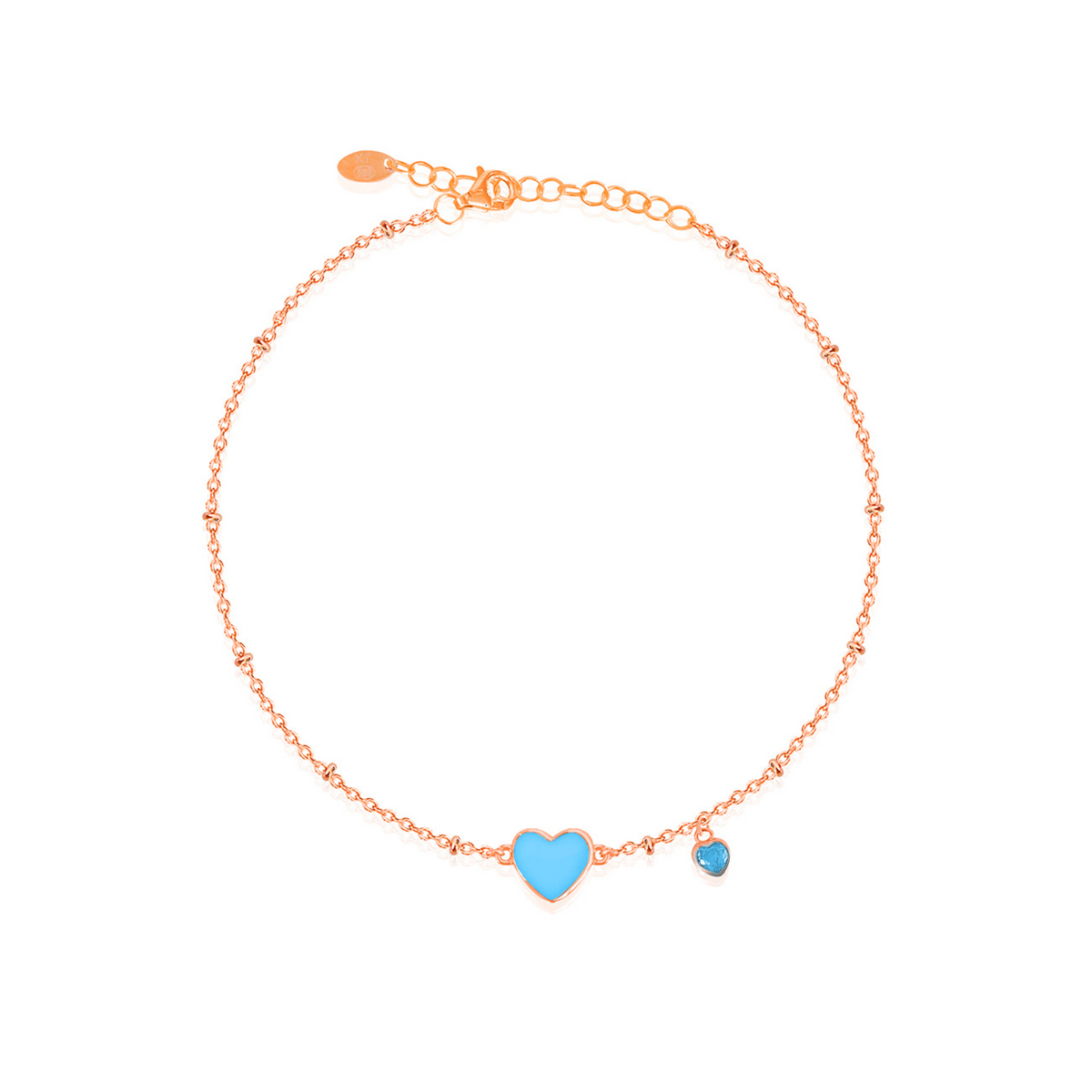 Cavigliera con Cuore Smaltato Azzurro in Argento 925 Placcato Oro Rosa 18kt