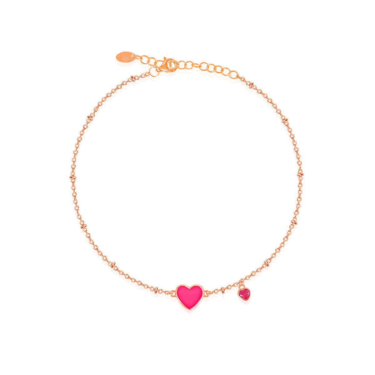 Cavigliera con Cuore Smaltato Fucsia in Argento 925 Placcato Oro Rosa 18kt