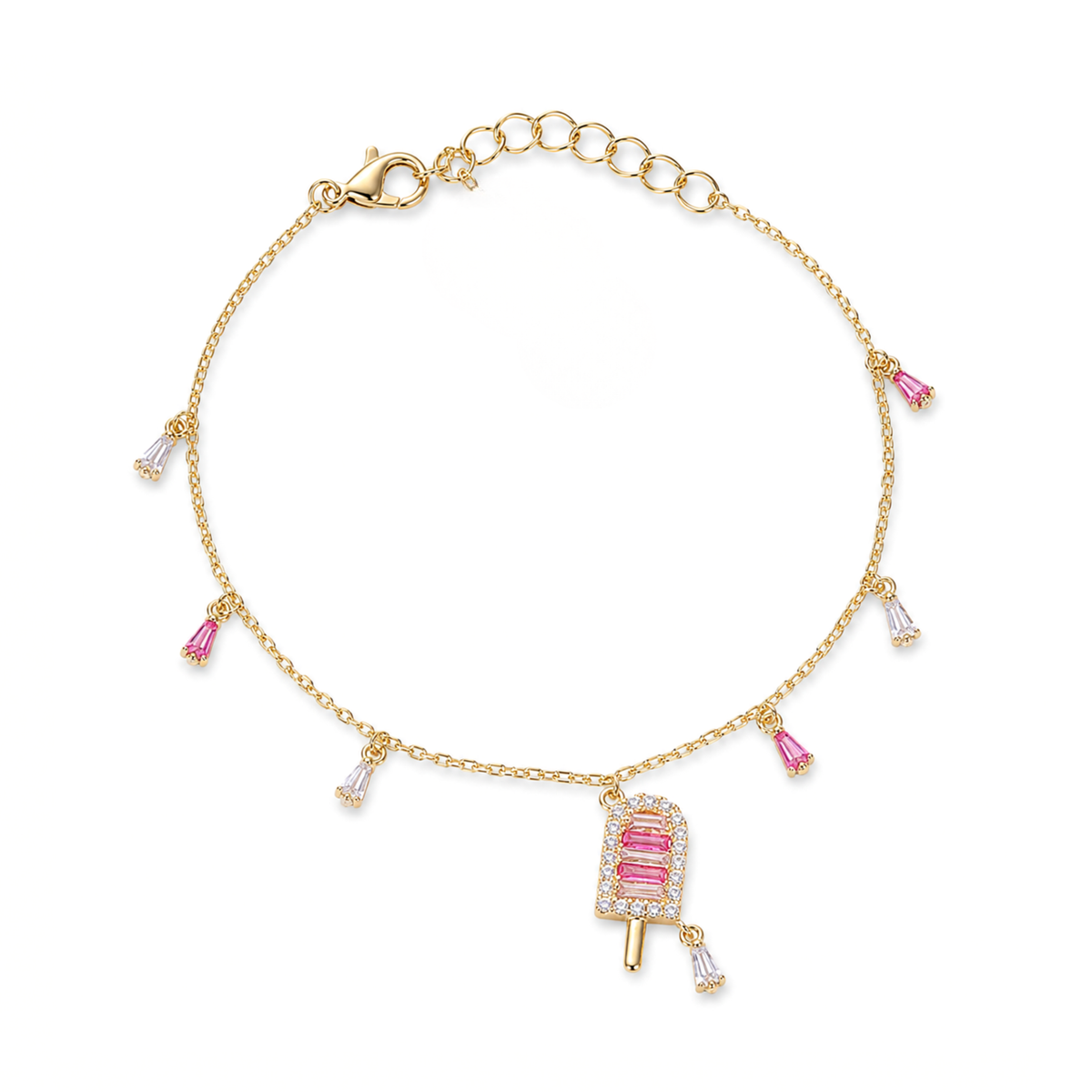 Cavigliera con Charms Gelato con Zirconi Swarovski in Argento 925 Placcato Oro 18kt