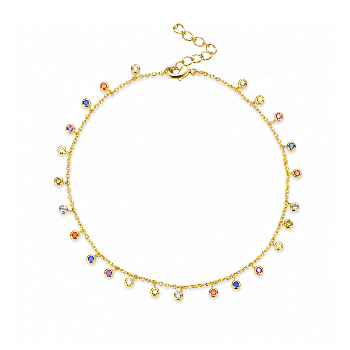 Cavigliera con Pendenti di Cristalli in Argento 925 Placcato Oro 18kt