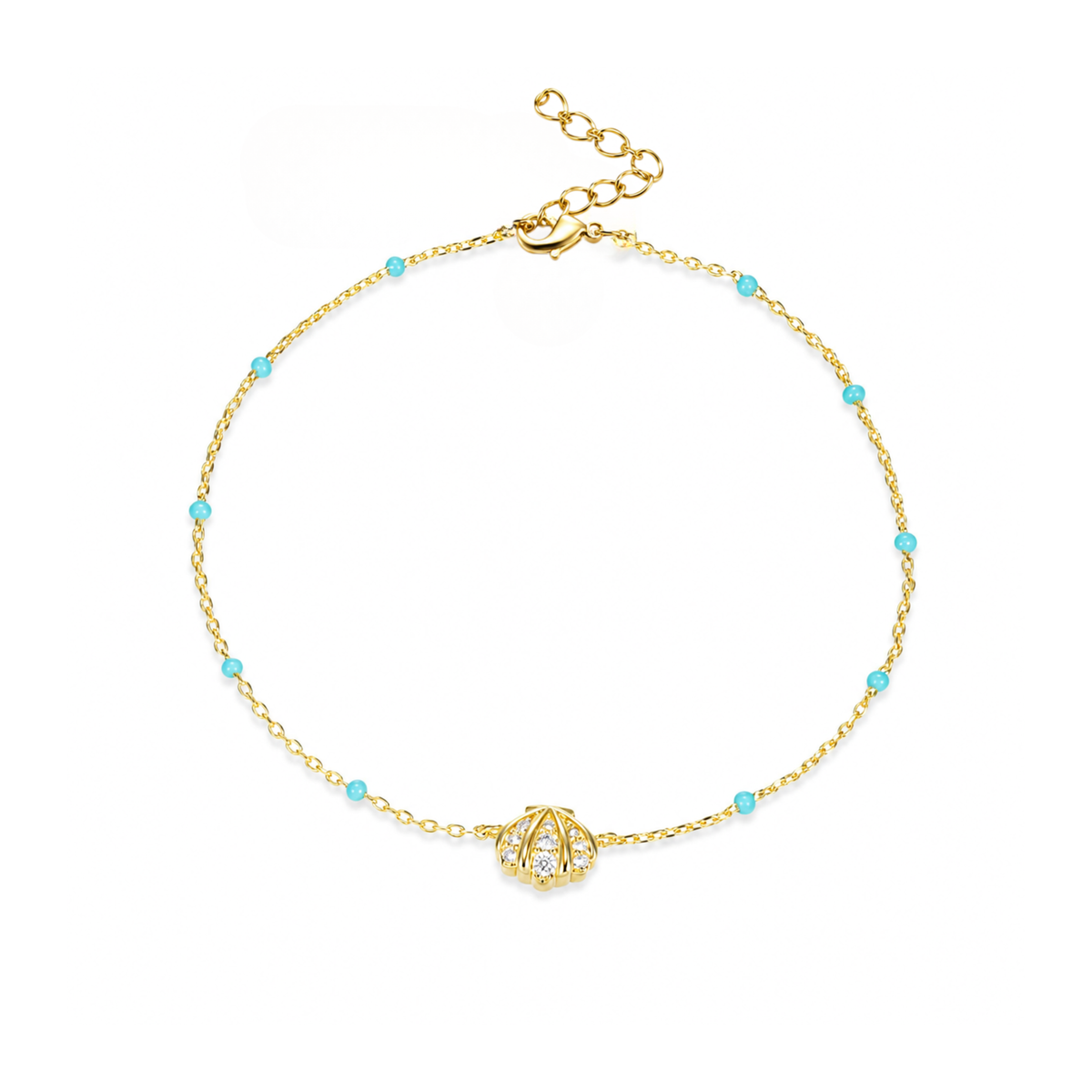 Cavigliera con Conchiglia Smaltata Azzurra in Argento 925 Placcato Oro 18kt