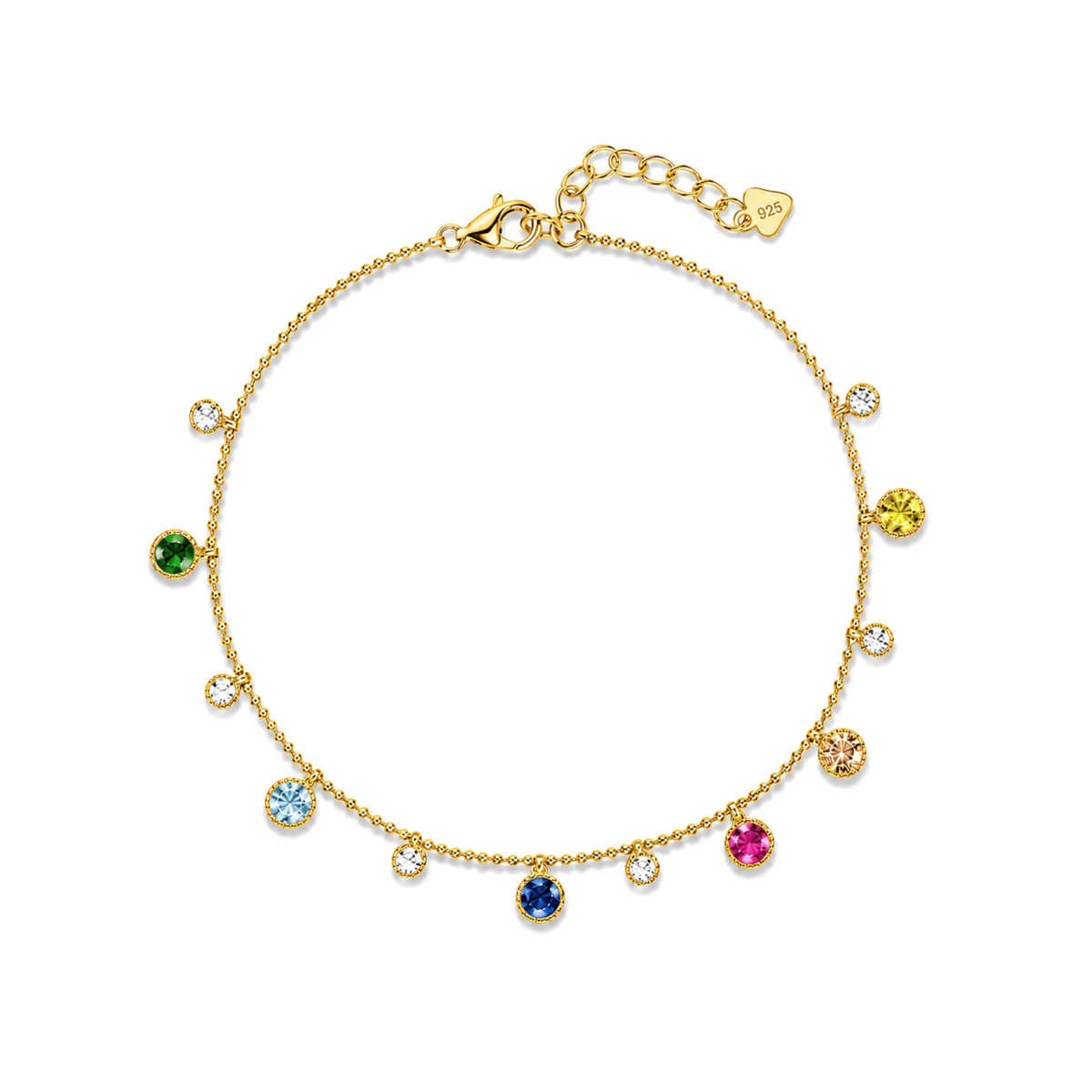 Cavigliera con Pendenti Tondi con Zirconi Swarovski in Argento 925 Placcato Oro 18kt