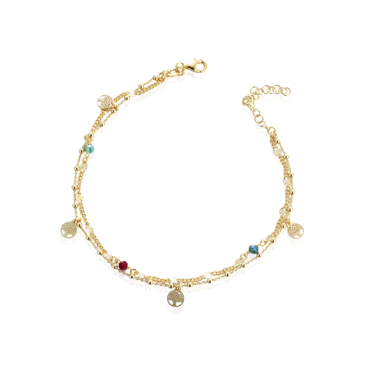 Cavigliera Doppio Filo con Charms Stelle in Argento 925 Placcato Oro 18kt