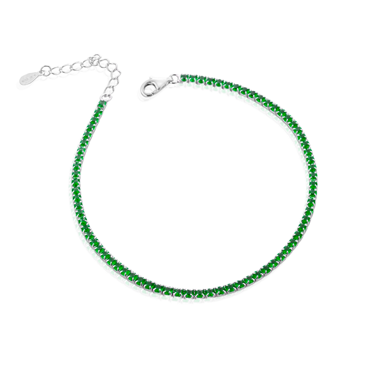 Cavigliera Tennis con Zirconi Swarovski Verdi in Argento 925